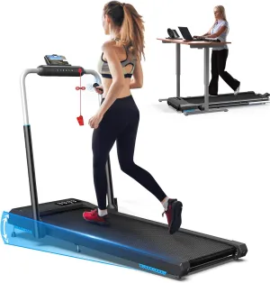 WELLFIT 10% Incline Treadmills for Home, Under Desk Walking Pad 330 lbs Weight Capacity, Foldable Treadmill for Small Space Apartment, Portable Easy to Move Upright Place, Long Stride, Space Saver