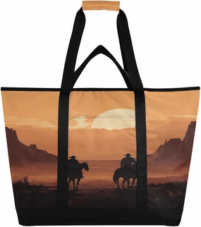 Western Desert Cowboy Reusable Insulated Lunchbox Cooler Bag, Leakproof Kitchen Grocery Bag Collapsible Portable Cooler Tote Bag for Picnic, Camping, Office, Travel