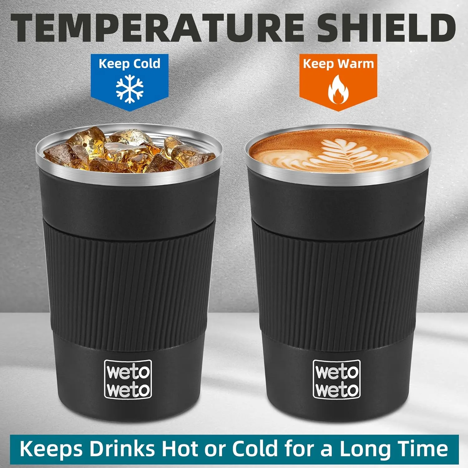 WETOWETO 12oz Coffee Mug, Insulated Travel Coffee Mug, Stainless Steel Coffee Tumbler, Coffee Mug with Lid, Portable Thermal Mug, Reusable Travel Coffee Cup for Hot and Cold(Black & Red)