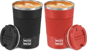 WETOWETO 12oz Coffee Mug, Insulated Travel Coffee Mug, Stainless Steel Coffee Tumbler, Coffee Mug with Lid, Portable Thermal Mug, Reusable Travel Coffee Cup for Hot and Cold(Black & Red)