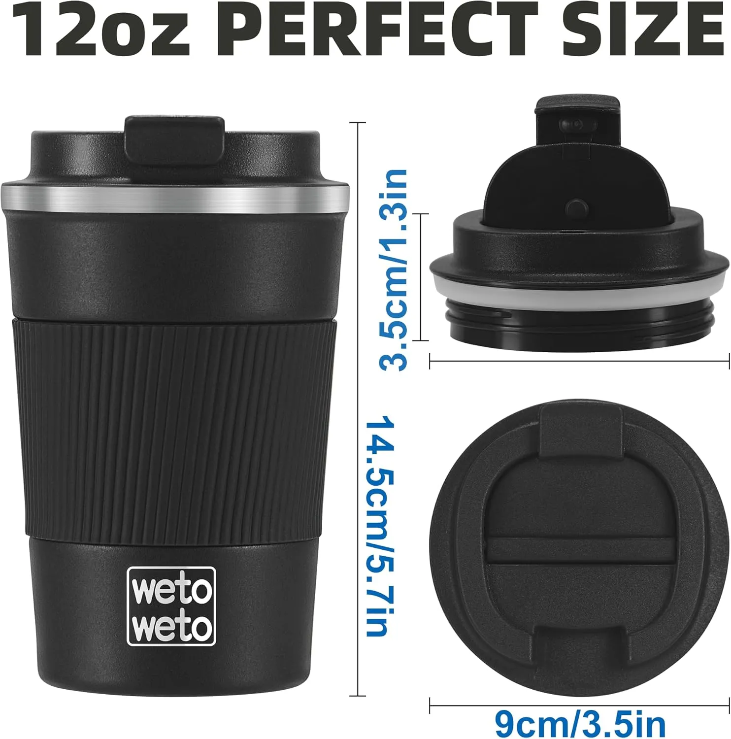 WETOWETO 12oz Coffee Mug, Insulated Travel Coffee Mug, Stainless Steel Coffee Tumbler, Coffee Mug with Lid, Portable Thermal Mug, Reusable Travel Coffee Cup for Hot and Cold(Black & Red)