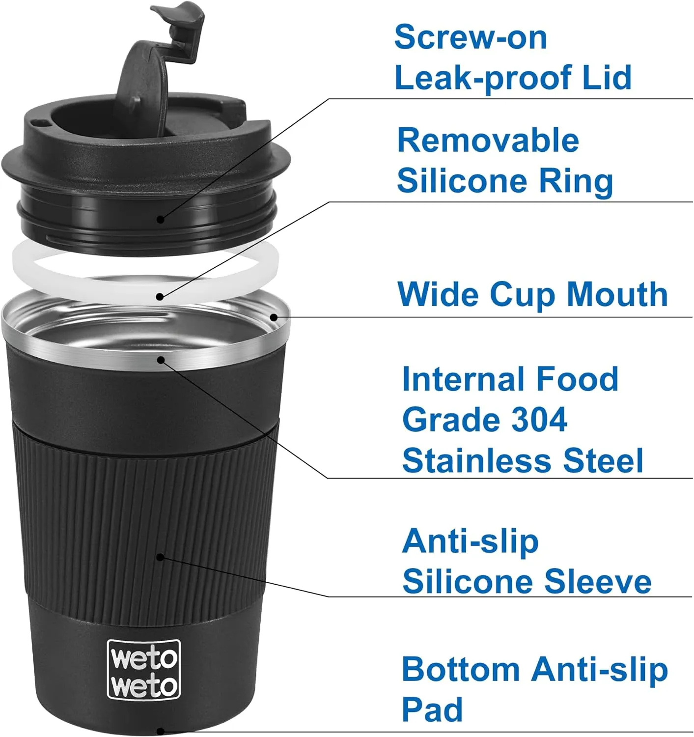 WETOWETO 12oz Coffee Mug, Insulated Travel Coffee Mug, Stainless Steel Coffee Tumbler, Coffee Mug with Lid, Portable Thermal Mug, Reusable Travel Coffee Cup for Hot and Cold(Black & Red)