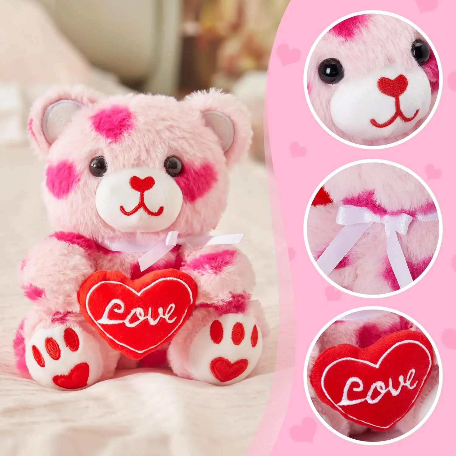 WEWILL Pink Valentines Teddy Bear Stuffed Animal with Love Heart 8 Inches Cute Love Bear Plush Toy Valentines Day Birthday for Toddler Kids Girls Girlfriend