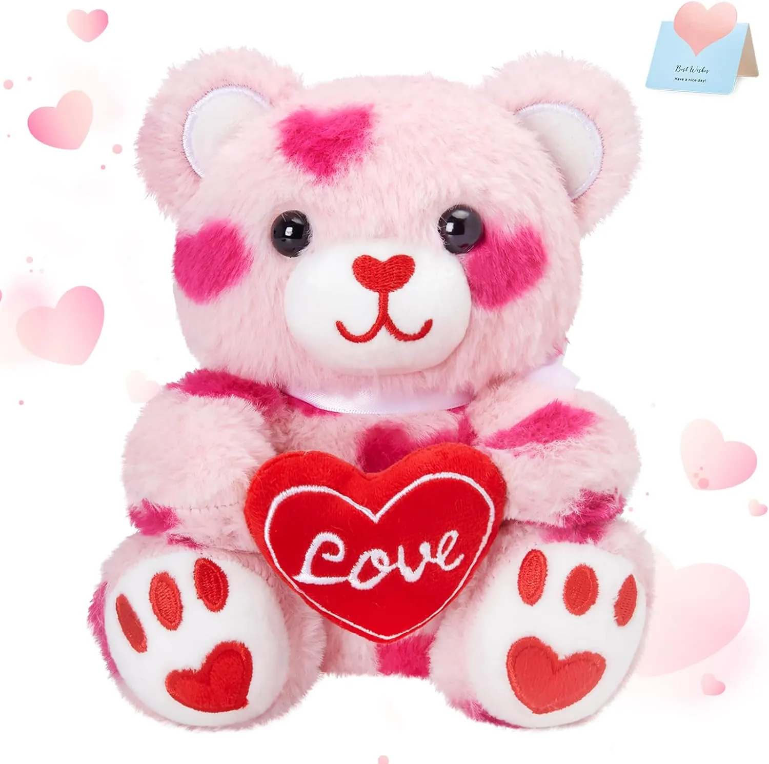 WEWILL Pink Valentines Teddy Bear Stuffed Animal with Love Heart 8 Inches Cute Love Bear Plush Toy Valentines Day Birthday for Toddler Kids Girls Girlfriend