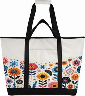 Whimsical Floral Bright Reusable Insulated Lunchbox Cooler Bag, Leakproof Kitchen Grocery Bag Collapsible Portable Cooler Tote Bag for Picnic, Camping, Office, Travel
