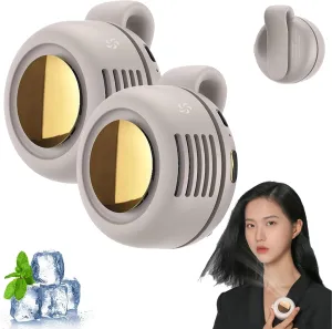 WhirlMist Mini Bladeless Fan – Wearable & Silent Cooling, Whirl Mist Portable Silent Mini Bladeless Fan Clip On, 3-Speed Clip-on Fans for Shirt,360° Wind Direction Adjustment, for Outdoor (2*Beige)