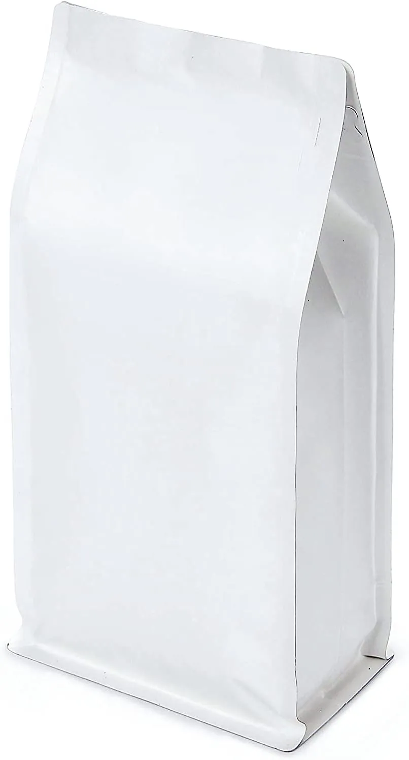 White Kraft Paper Stand Up Coffee Bag/Flat Bottom Coffee Pouch with One Way Degassing Valve and Reusable Side Zipper(Pull Tab to Open) (4oz, 0.25lb, 50 Pieces)