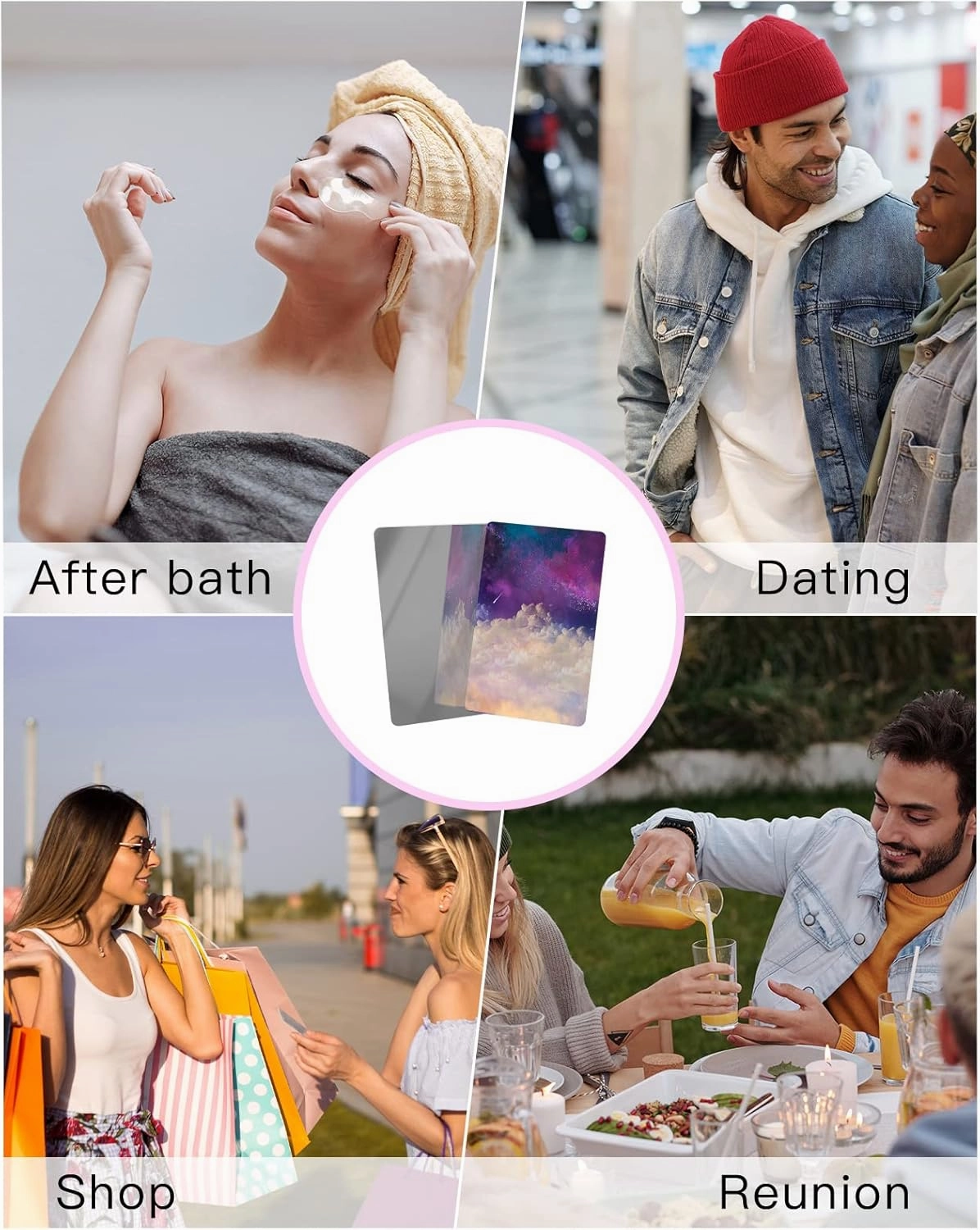 White Cloud Night Sky Small Compact Mirror for Purse, White Cloud Night Sky Travel Makeup Mirror for Women Men, Rectangular Handheld Compact Pocket Mirror 1 PCS
