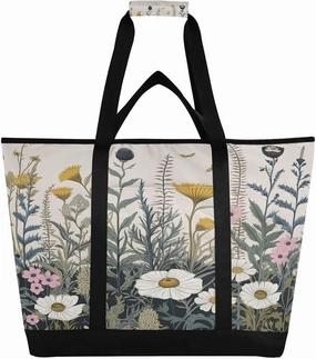 Wild Flower Reusable Insulated Lunchbox Cooler Bag, Leakproof Kitchen Grocery Bag Collapsible Portable Cooler Tote Bag for Picnic, Camping, Office, Travel