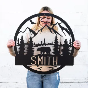 Wilderness Bear Cabin Sign, Mountain Decor Personalized Metal Bear Sign, Cabin Decor, Outdoor Bear Decor, Rustic Cabin Bear Sign, Door Decor