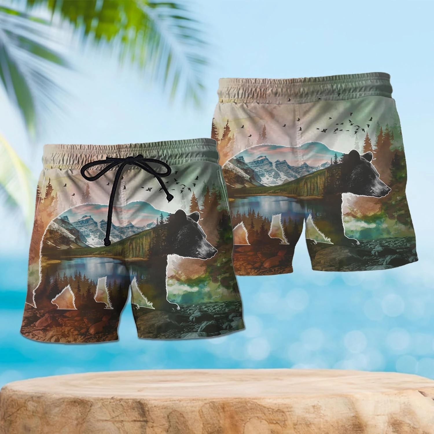 Wildlife Animals Men's Swim Trunks - Watercolor Mens Swim Trunks with Mesh Lining Swimwear Bathing Suits Set 01