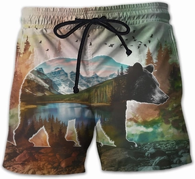 Wildlife Animals Men's Swim Trunks - Watercolor Mens Swim Trunks with Mesh Lining Swimwear Bathing Suits Set 01