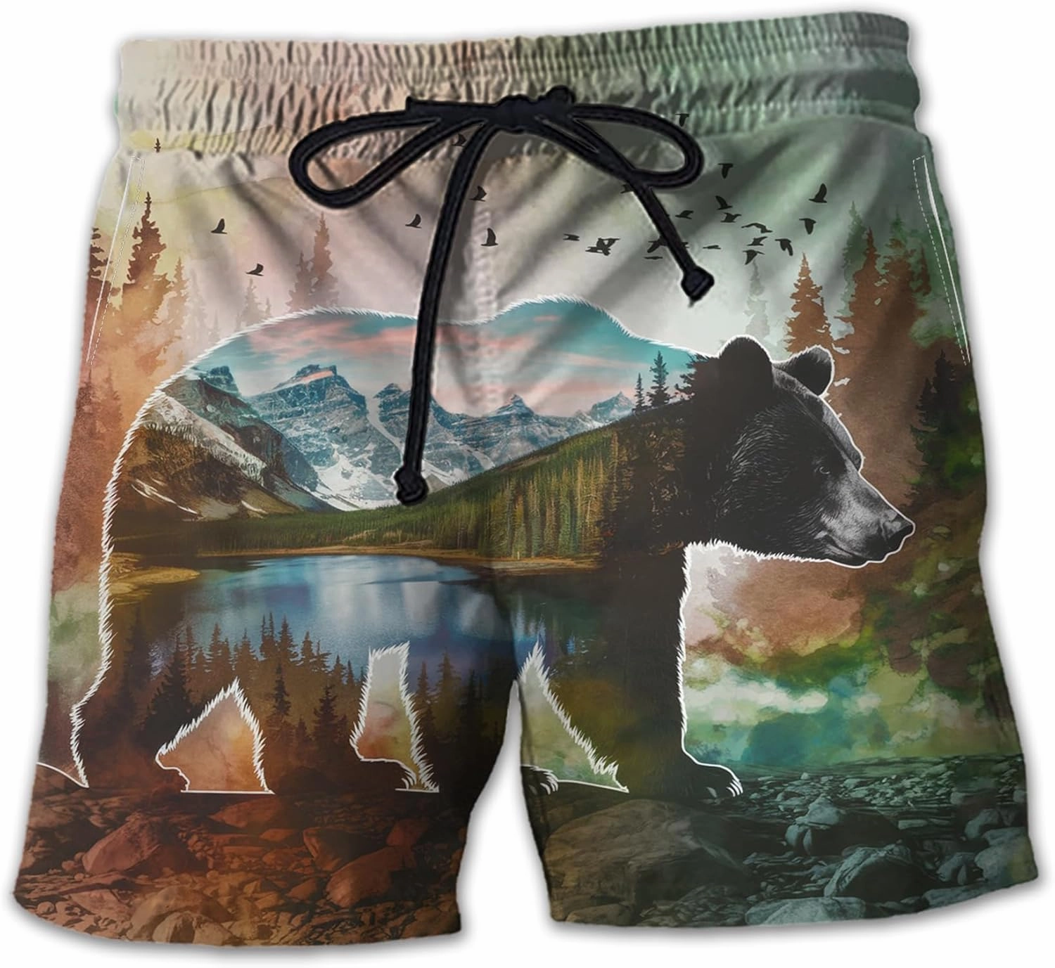 Wildlife Animals Men's Swim Trunks - Watercolor Mens Swim Trunks with Mesh Lining Swimwear Bathing Suits Set 01