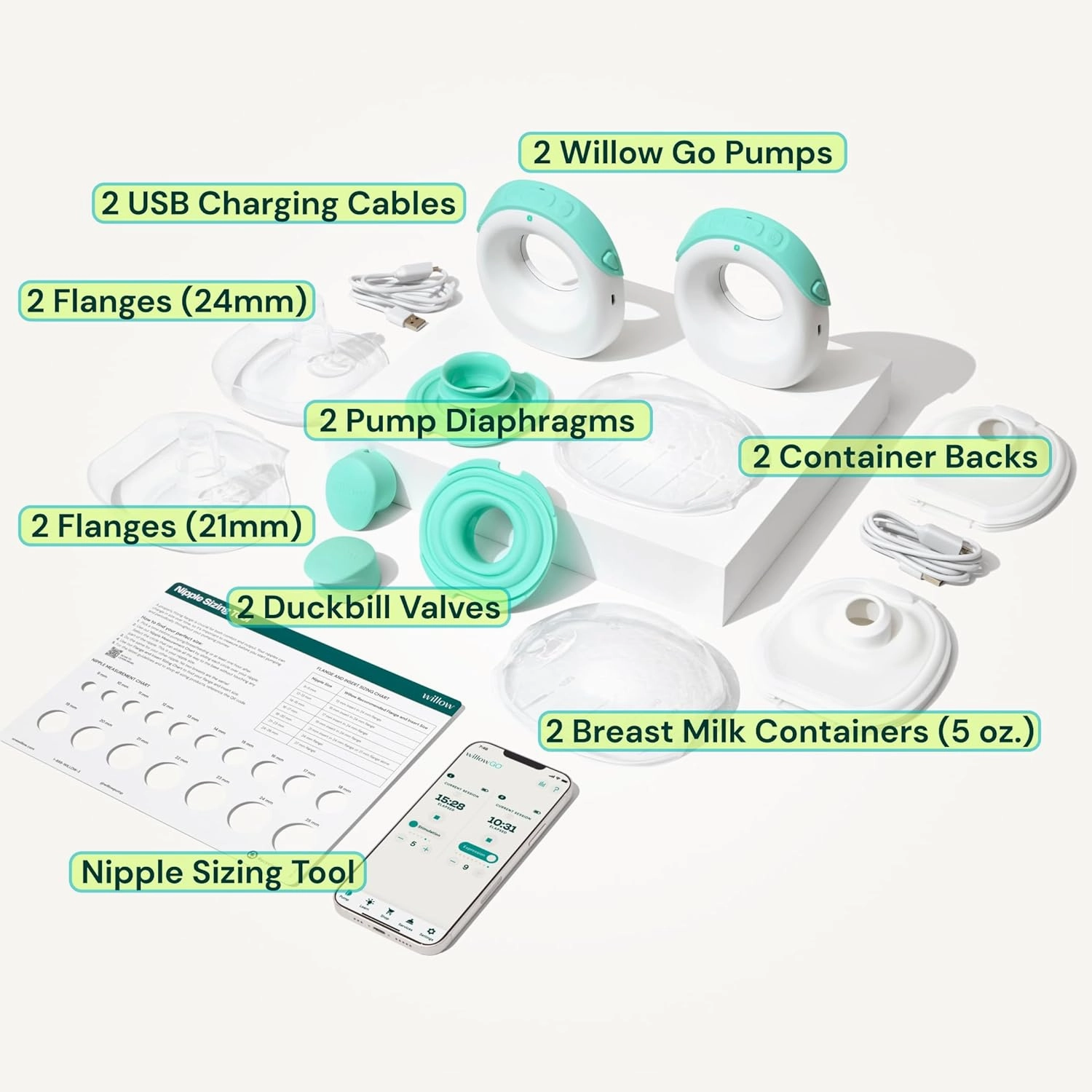 Willow Go - Hands Free Breast Pump - Wearable Breastfeeding Pump - Portable, Electric, Cordless, & 9 Levels of Hospital Grade Suction Strength - Postpartum Essentials - Double Breast Pump