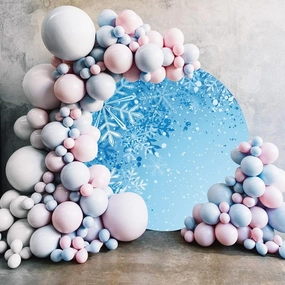 Winter Snowflakes Round Backdrop Cover 7.2x7.2ft Polyester Fantasy Swirling Snowflakes Crystal Blue Photography Background Ice Snow World Circle Backdrop Winter Christmas Birthday Party Props