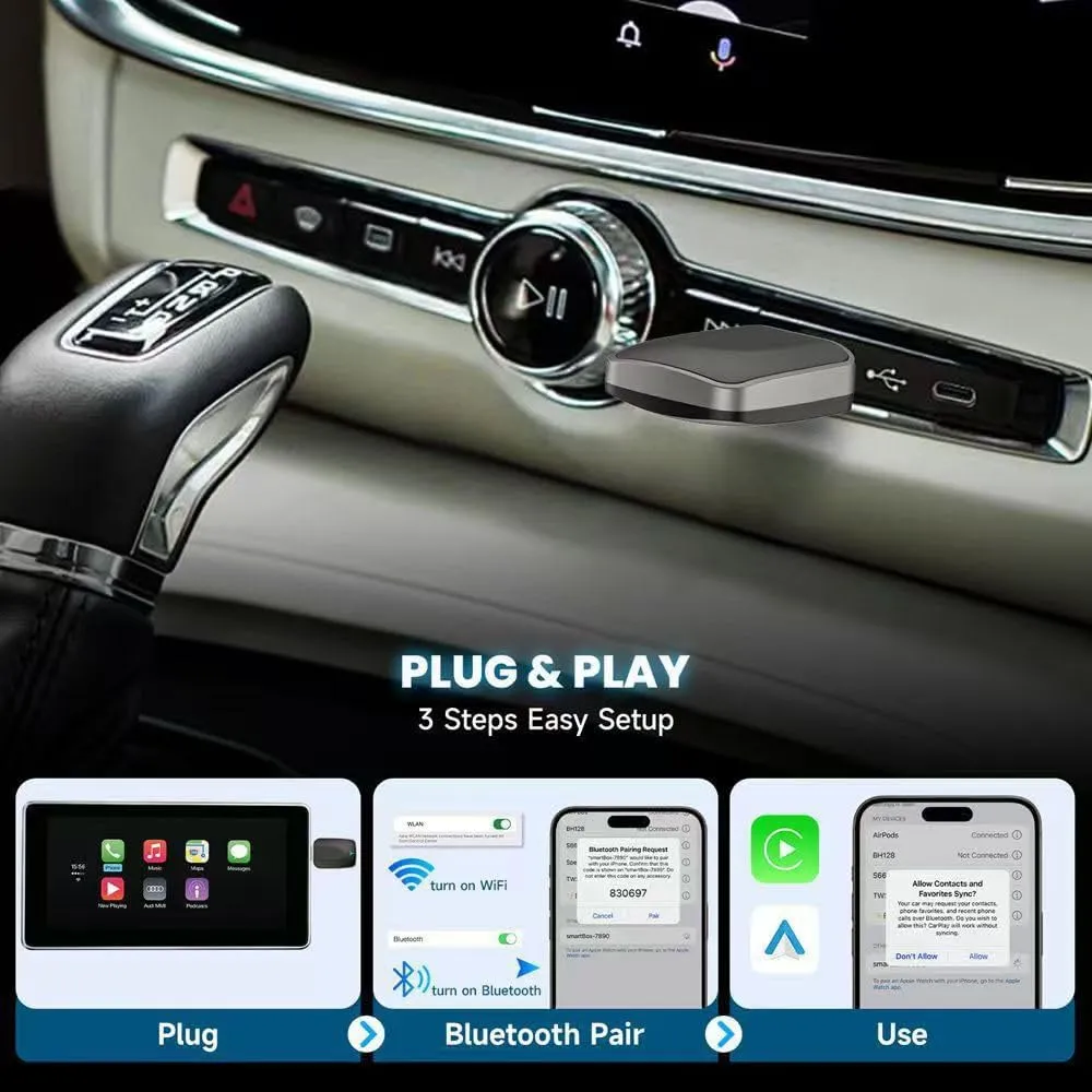 Wireless CarPlay Adapter for Hyundai Venue 2020 2021 2022 2023 2024 2025, 2-in-1 Dongle Compatible with Wired Apple CarPlay & Android Auto, Plug and Play, Auto Connect, Stable Signal(Color:A Silver)