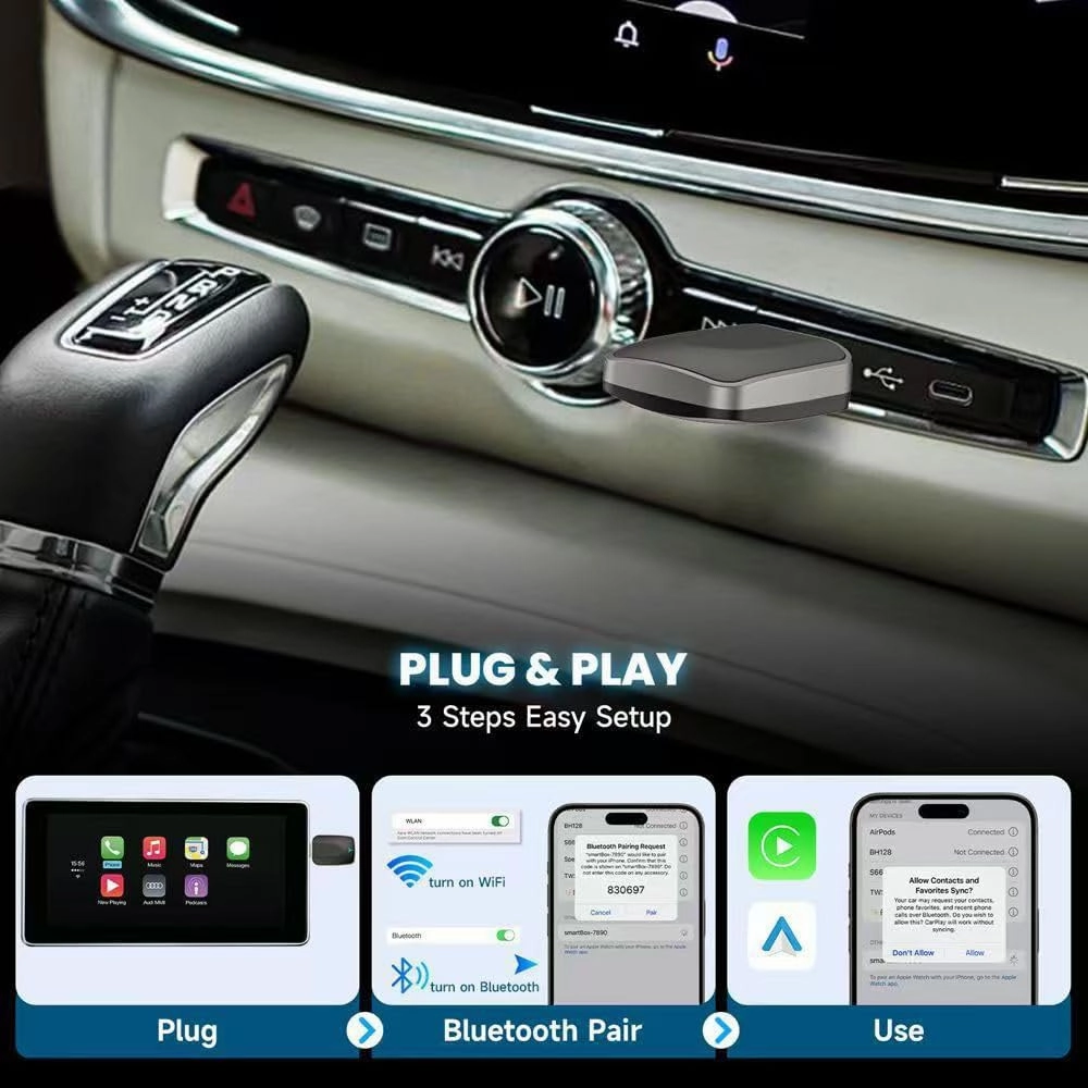 Wireless CarPlay Adapter for GMC Hummer EV SUV 2024 2025, 2-in-1 Dongle Compatible with Wired Apple CarPlay & Android Auto, Plug and Play, Auto Connect, Stable Signal(Color:A Silver)