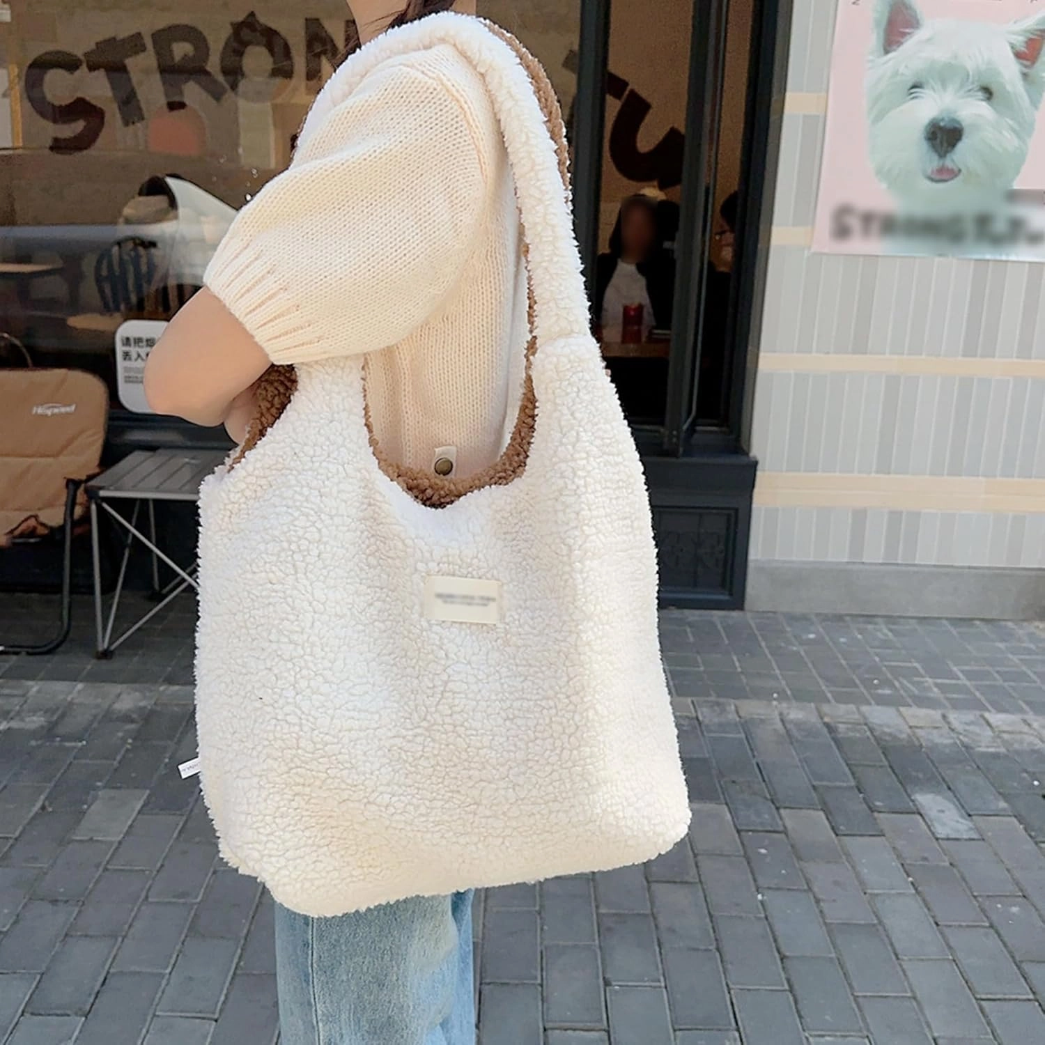 Women Ladies Cute Bear Plush Shoulder Bag Large Tote Handbag Purse Faux Fur Shopping Dating Bag