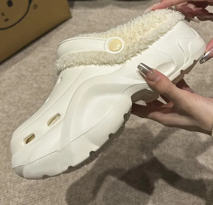 Women's DIY Crystal Bear Platform Lined & Detachable Lined Clogs - Winter Warm Wedge Anti Slip Indoor & Outdoor Comfortable Clogs