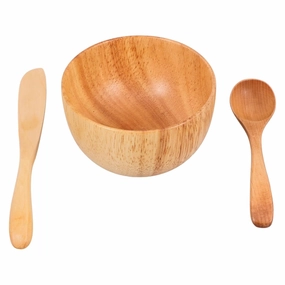 Wooden Facial Mask Bowl Spatula Skin Safe Diy Mask Making Tools Portable Spa Bowl