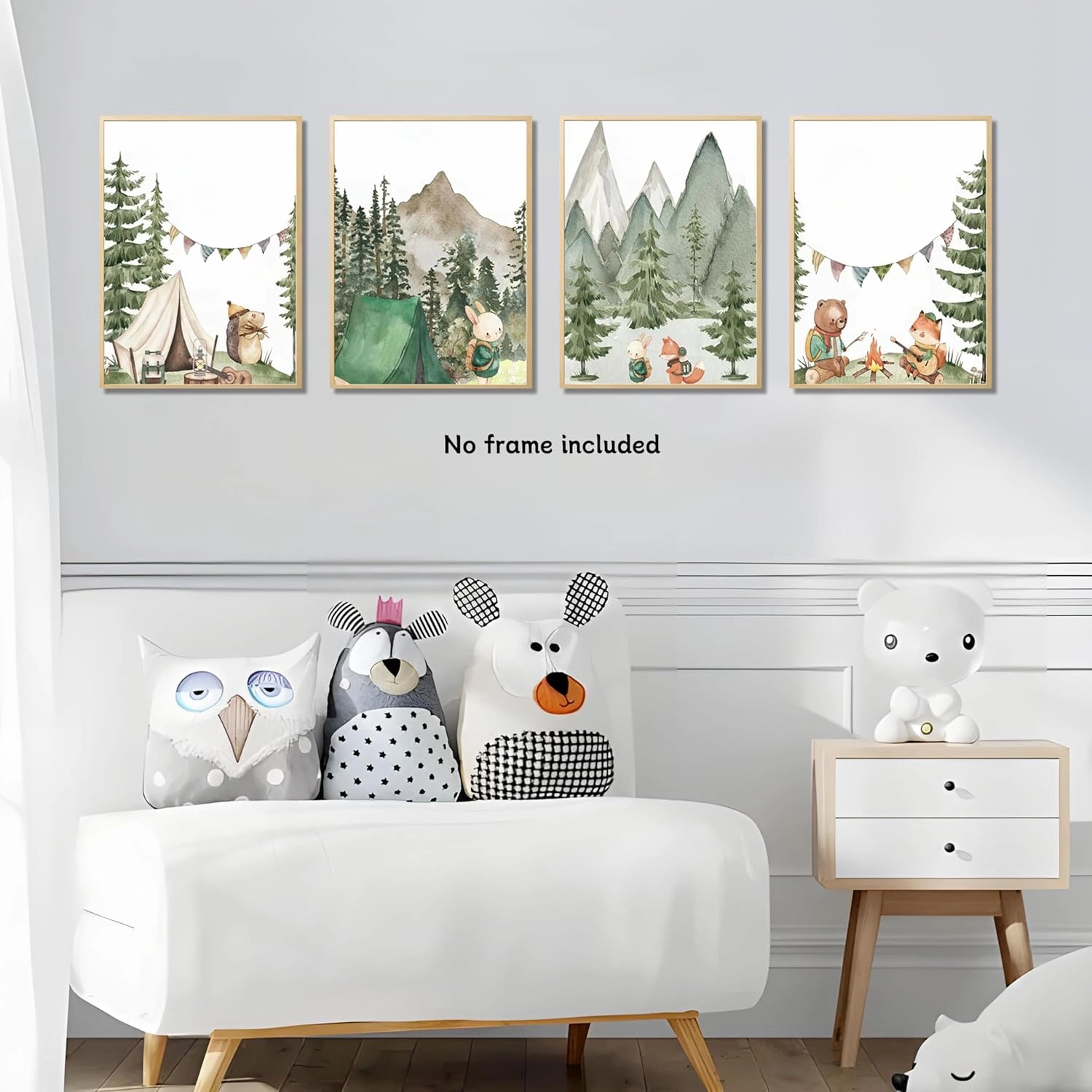 Woodland Adventure Nursery Canvas Wall Art Set of 4 Camping Animal Prints BearFox Rabbit Hiking PostersForest Mountain Themed Kids Room PictureNature Exploration Wall Decor Frameless 16x24In ﻿
