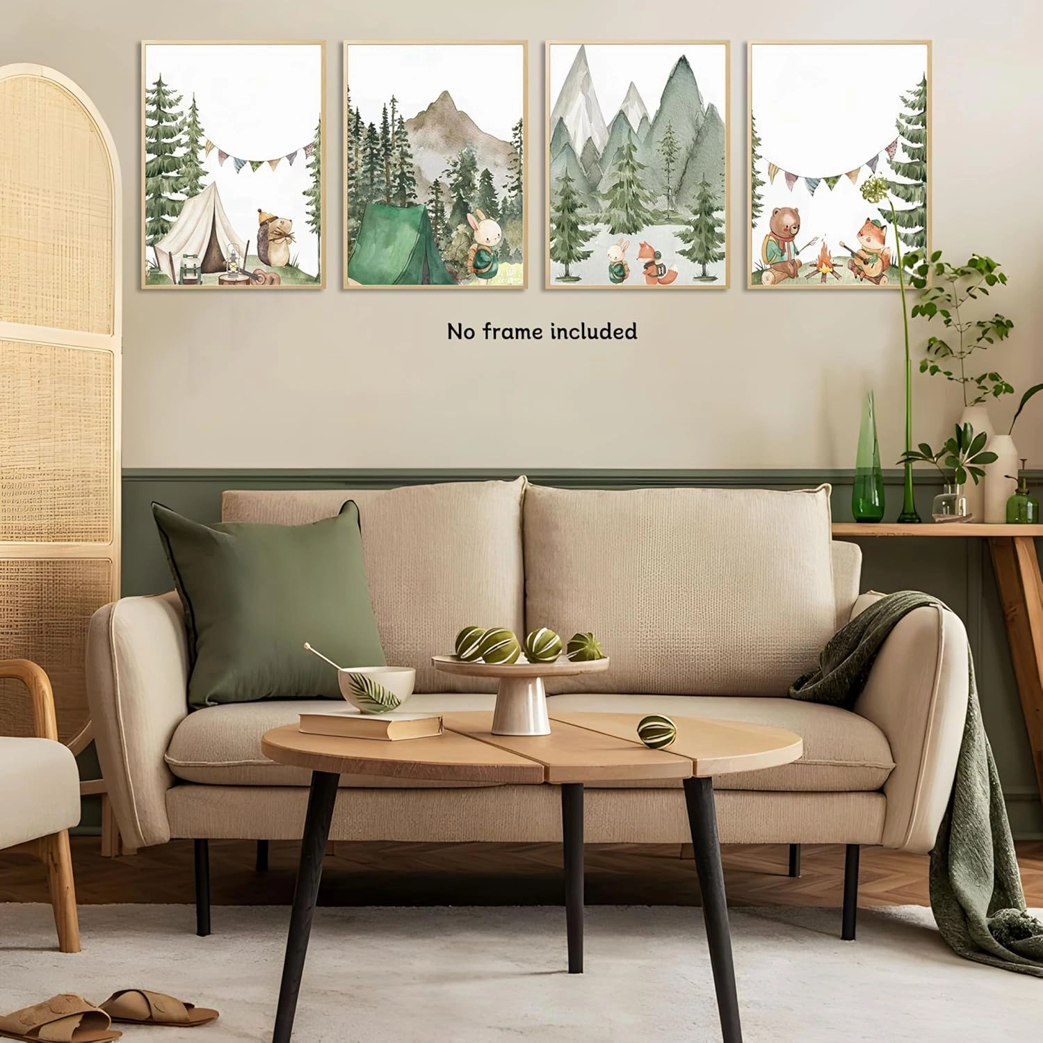 Woodland Adventure Nursery Canvas Wall Art Set of 4 Camping Animal Prints BearFox Rabbit Hiking PostersForest Mountain Themed Kids Room PictureNature Exploration Wall Decor Frameless 16x24In ﻿