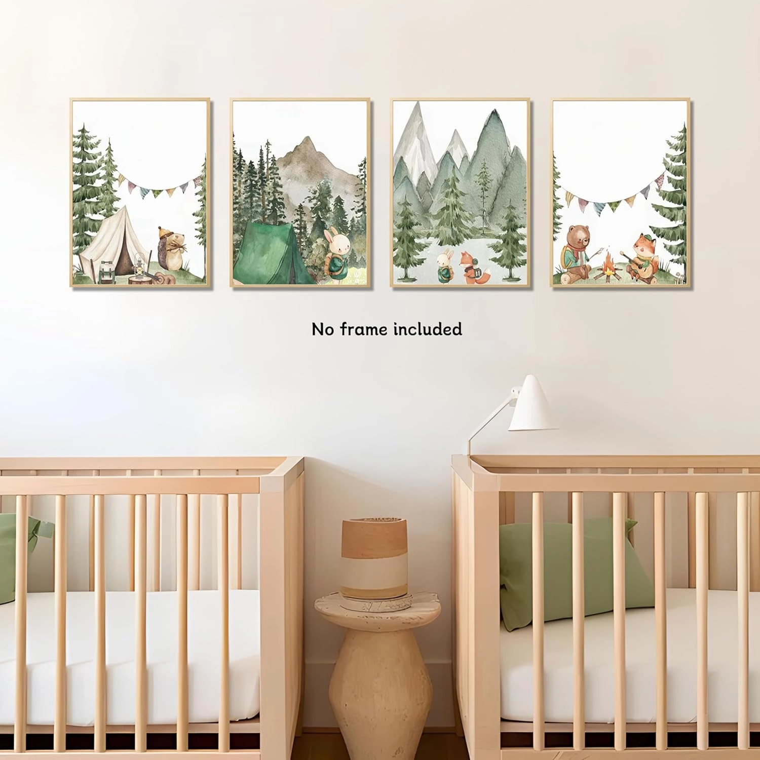 Woodland Adventure Nursery Canvas Wall Art Set of 4 Camping Animal Prints BearFox Rabbit Hiking PostersForest Mountain Themed Kids Room PictureNature Exploration Wall Decor Frameless 16x24In ﻿