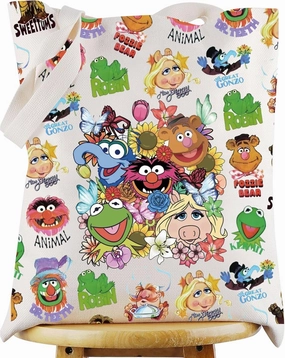 WZMPA Miss Piggy Tote Bag Frog Fans Gift Fozzie Bear & Pepe The Prawn Reusable Shoulder Bag Gonzo & Walter Merch