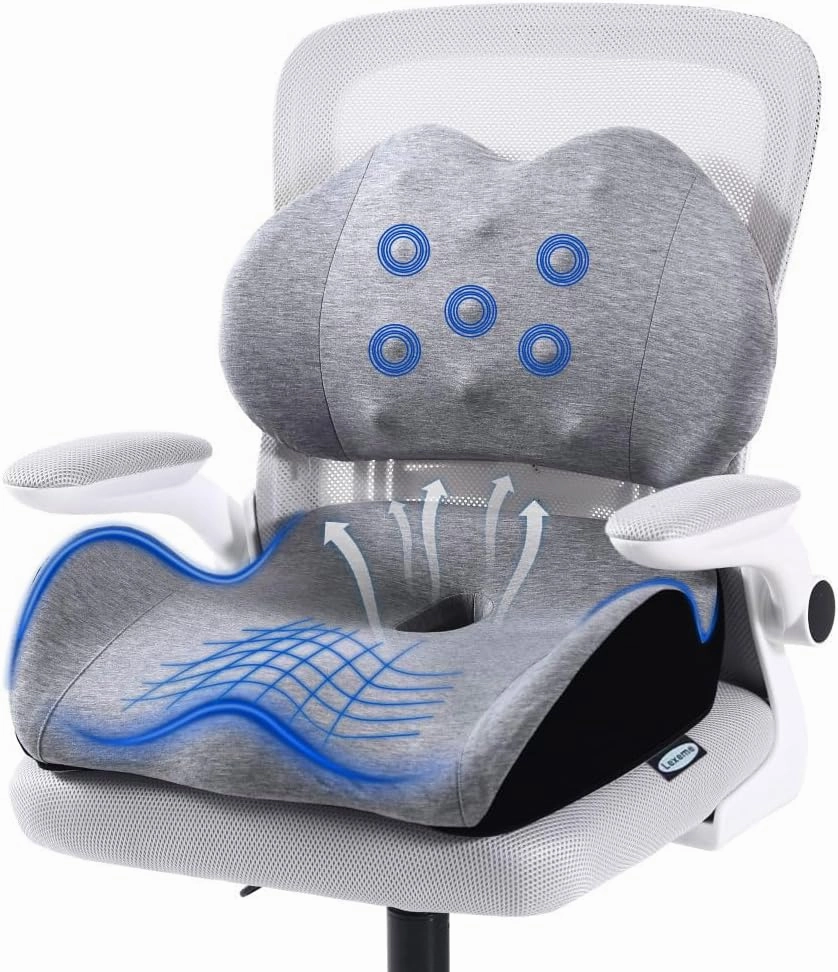 X Large Memory Foam Seat Cushion Lumbar Support Pillow for Sciatica & Tailbone Pressure Relief Coccyx Pad for Office Chair, Car,Wheelchair,Home,Office