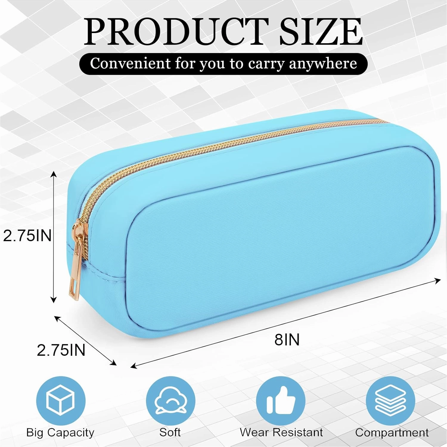 XSUIOY Makeup Bag Travel Bag Pouch for Purse, Cute Preppy Makeup Bag Cosmetic Zipper Pouch Purse Organizer Bag for Women, Waterproof Nylon Coin Pouch Sanitary Napkin Storage Bag for Work(Blue-Small)