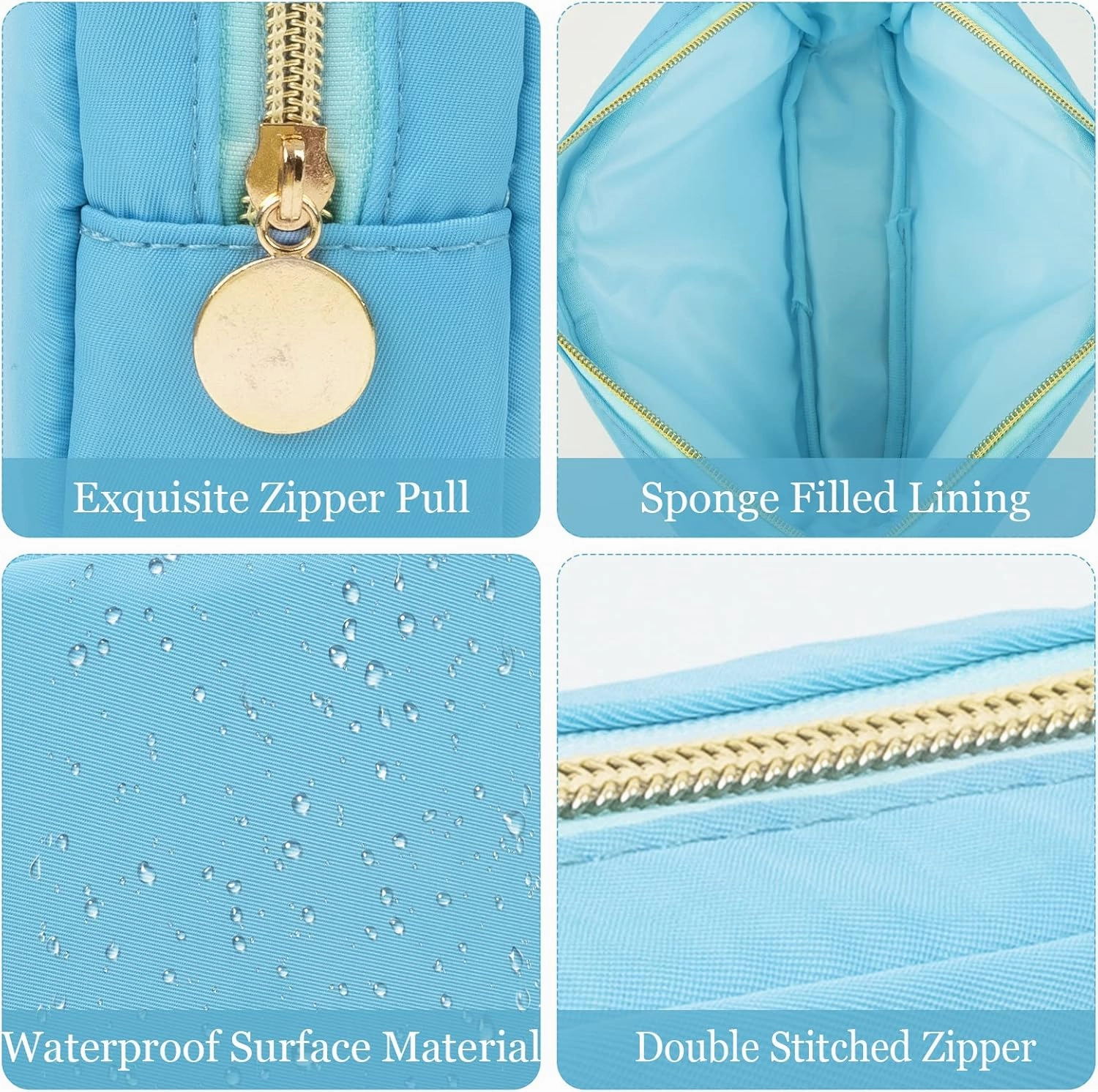 XSUIOY Makeup Bag Travel Bag Pouch for Purse, Cute Preppy Makeup Bag Cosmetic Zipper Pouch Purse Organizer Bag for Women, Waterproof Nylon Coin Pouch Sanitary Napkin Storage Bag for Work(Blue-Small)