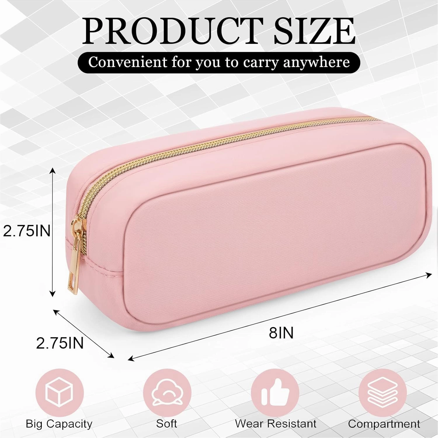 XSUIOY Makeup Bag Travel Bag Pouch for Purse, Cute Preppy Makeup Bag Cosmetic Zipper Pouch Purse Organizer Bag for Women, Waterproof Nylon Coin Pouch Sanitary Napkin Storage Bag for Work(Pink-Small)