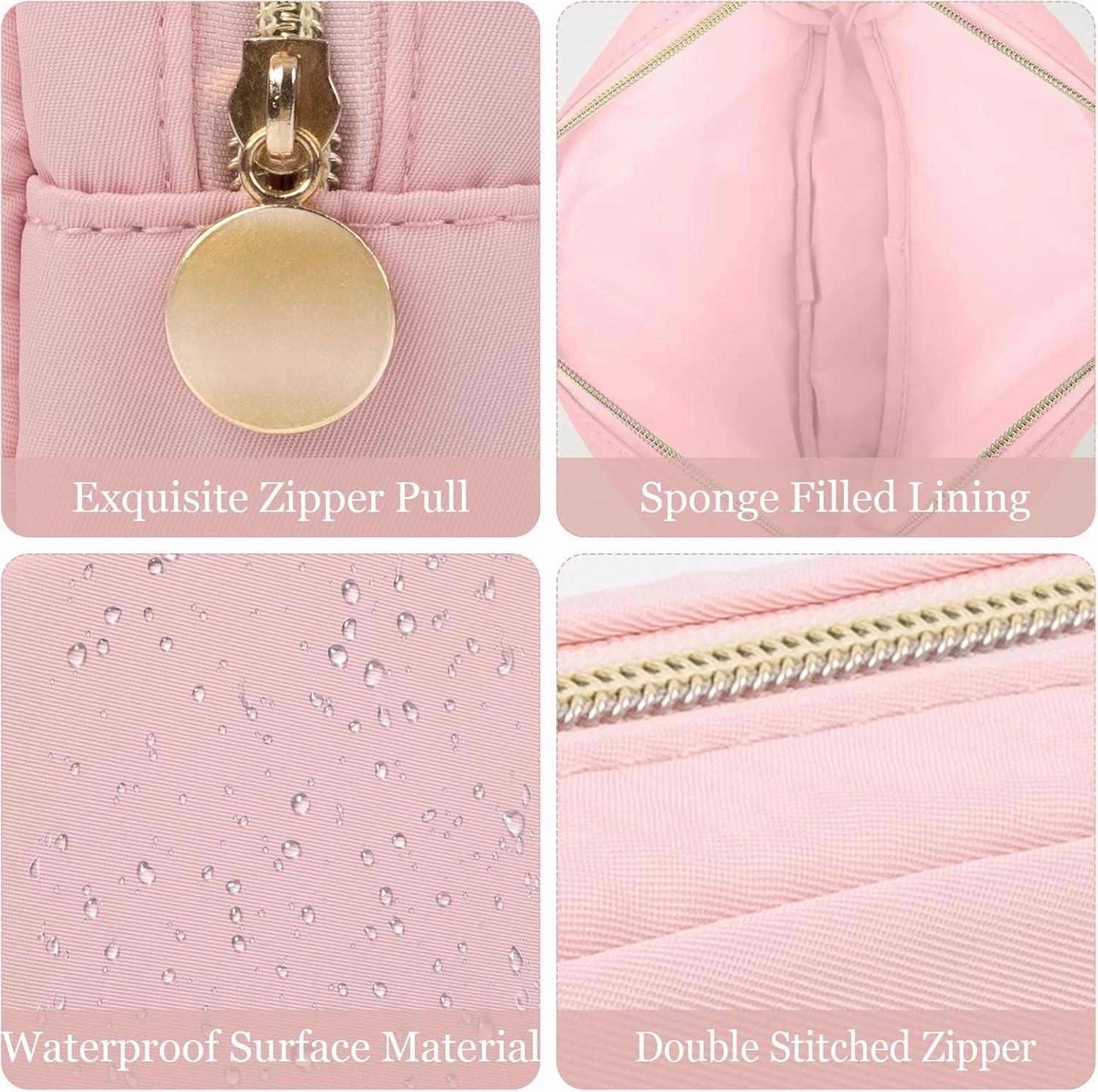 XSUIOY Makeup Bag Travel Bag Pouch for Purse, Cute Preppy Makeup Bag Cosmetic Zipper Pouch Purse Organizer Bag for Women, Waterproof Nylon Coin Pouch Sanitary Napkin Storage Bag for Work(Pink-Small)