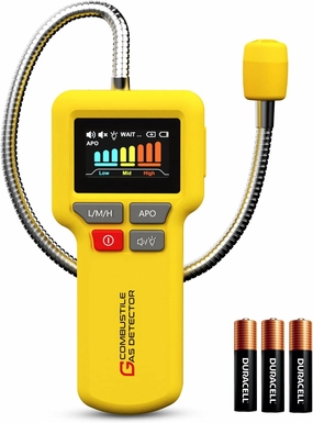 Y201Pro Natural Gas Leak Detector for Home, Methane, LP& Propane Gas Detector for RV, Explosive Gas Sniffer, 12-inch Flexible Probe with Light, AAx3 Battery Powered(Included),Yellow
