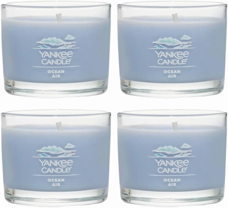 Yankee Candle Signature Votive Mini Candle Jar, Ocean Air Scent, Natural Soy Wax Blend Candle with Natural Fiber Wick, 1.3 OZ Glass Jar (Pack of 4)