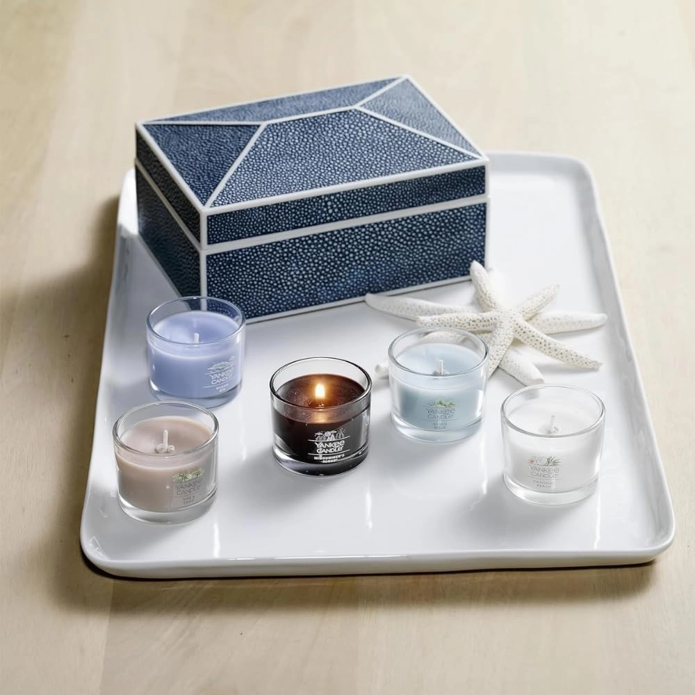 Yankee Candle Signature Votive Mini Candle Jar, Ocean Air Scent, Natural Soy Wax Blend Candle with Natural Fiber Wick, 1.3 OZ Glass Jar (Pack of 4)