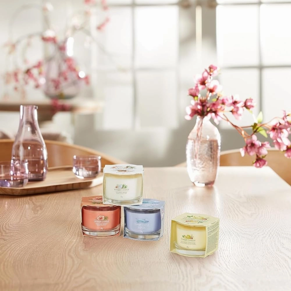 Yankee Candle Signature Votive Mini Candle Jar, Ocean Air Scent, Natural Soy Wax Blend Candle with Natural Fiber Wick, 1.3 OZ Glass Jar (Pack of 4)