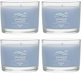 Yankee Candle Signature Votive Mini Candle Jar, Ocean Air Scent, Natural Soy Wax Blend Candle with Natural Fiber Wick, 1.3 OZ Glass Jar (Pack of 4)