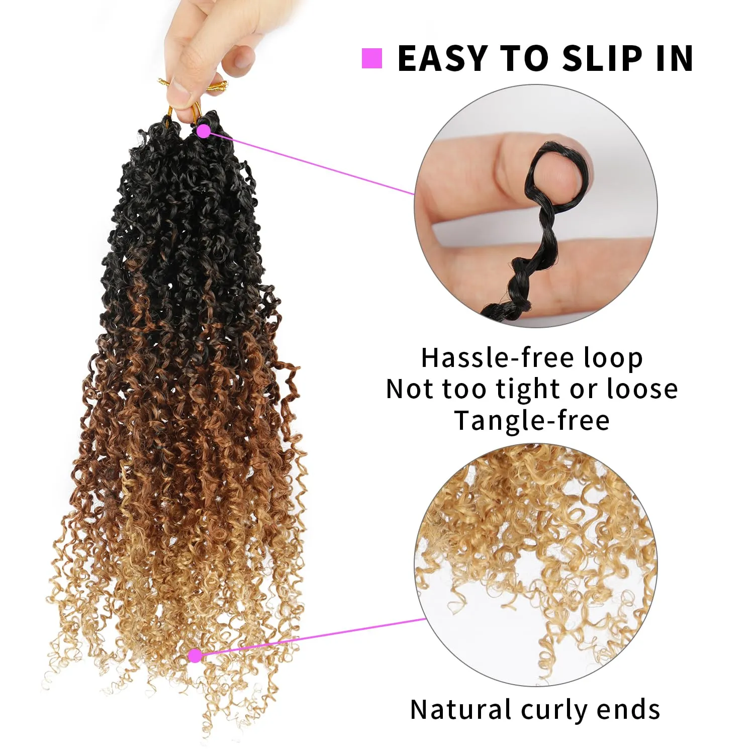 Yanky Twist Crochet Hair 9 Pack(270 Strands Total) Pre loop Pre Twisted Yanky Twist Braids Crochet Hair,Synthetic Spring Short Passion Twist Crochet Braiding Hair Extensions For Women(1B3027, 8 Inch)
