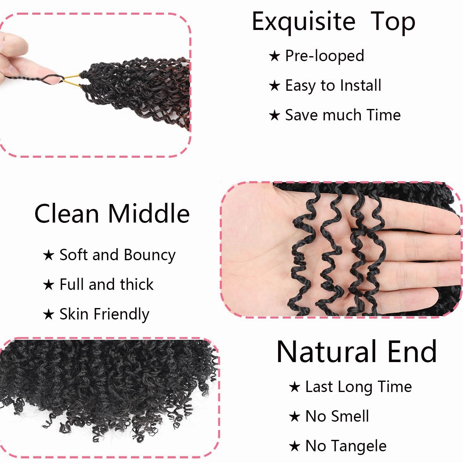 Yanky Twist Crochet Braids Hair 8 Inch 9 Bundles/Lot Natural Black Pre-Twisted Crochet with Curly Ends Small Curly Hair for Senegalese Twist Braids 1B#/9pack