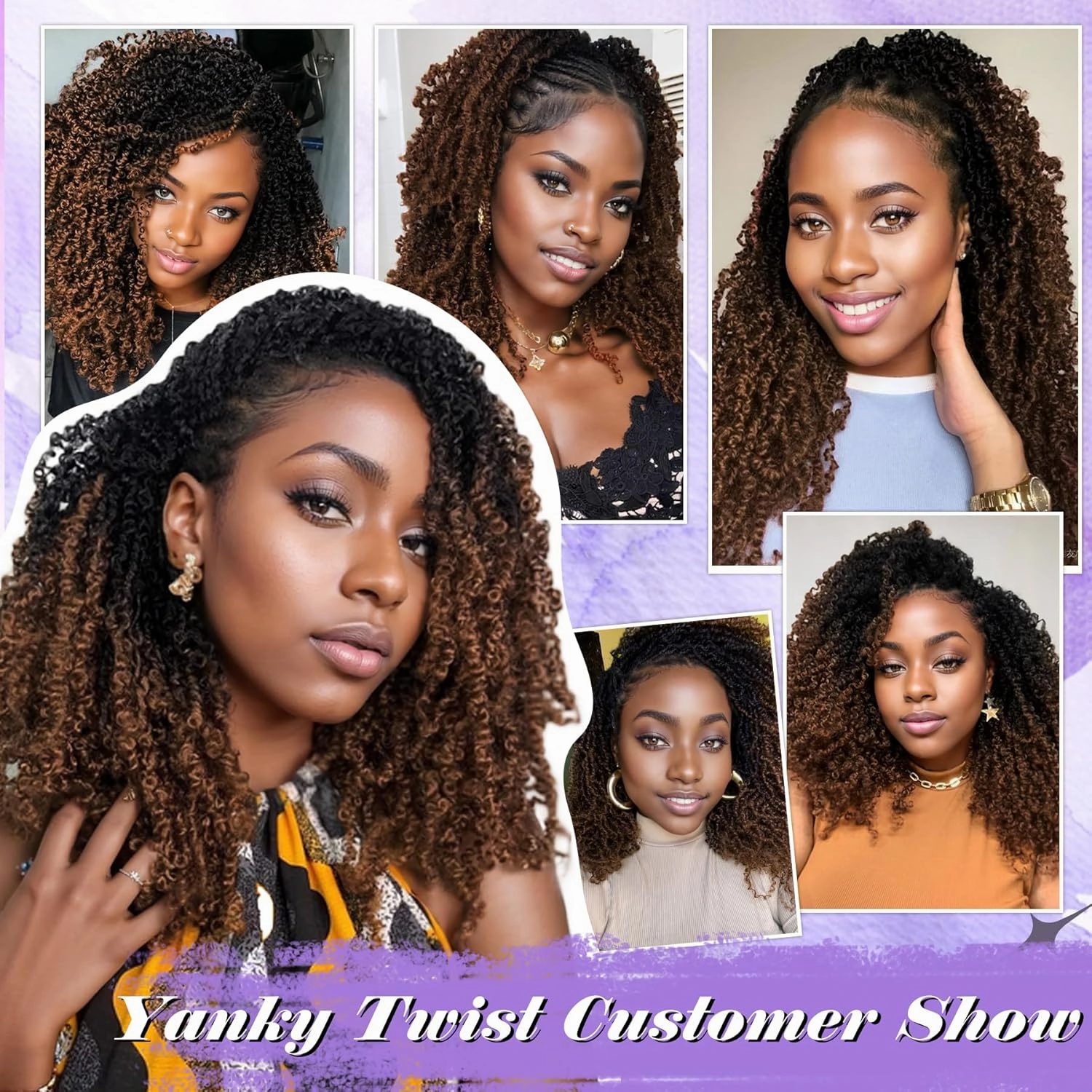 Yanky Twist Crochet Hair for black women 10 Inch 8 Packs 30 Stands/Pc,Pre-looped Fluffy Spring Mini Twist Passion Twist Black Ombre Brown Synthetic Crochet Braids Braiding Hair(10 Inch, OT30-8P)