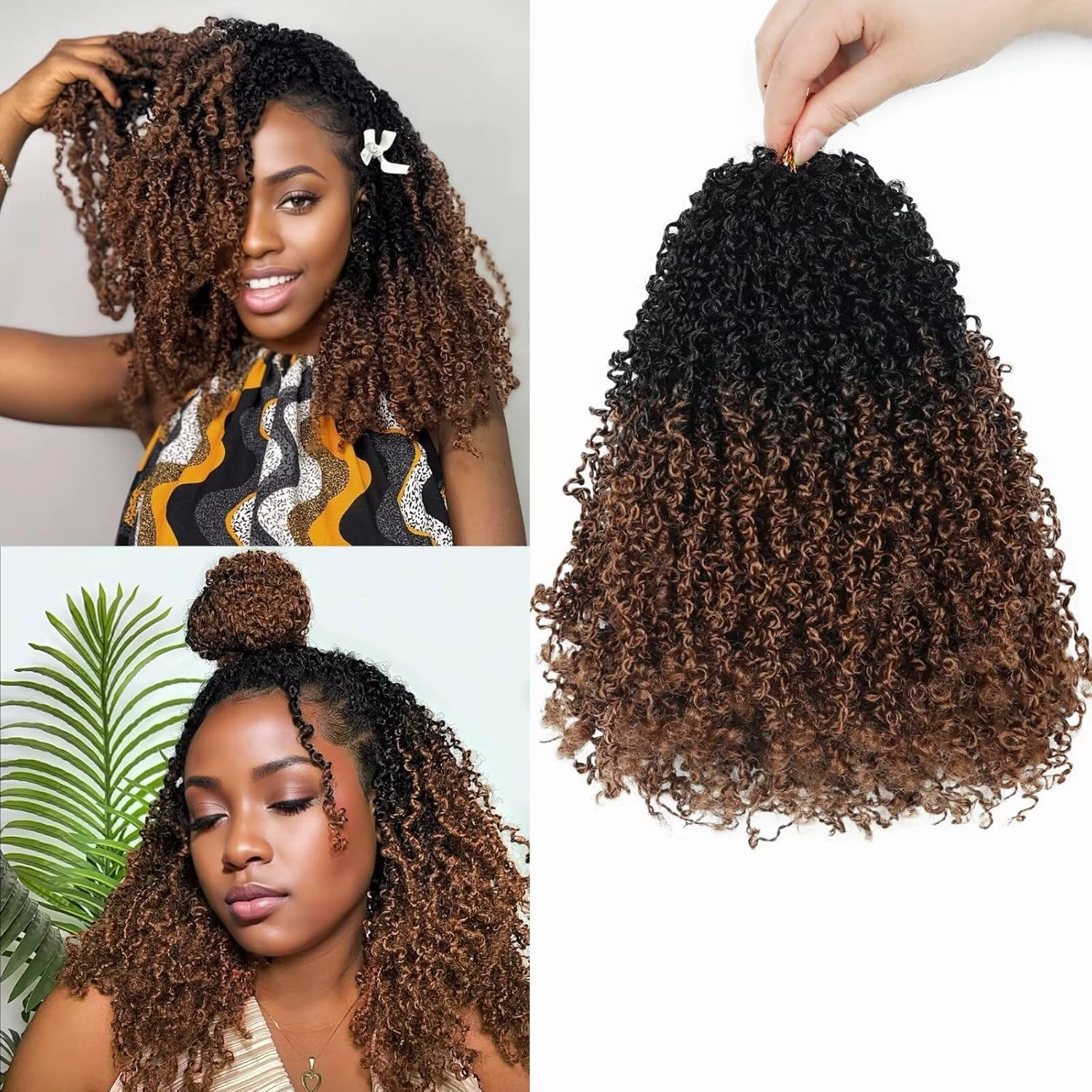 Yanky Twist Crochet Hair for black women 10 Inch 8 Packs 30 Stands/Pc,Pre-looped Fluffy Spring Mini Twist Passion Twist Black Ombre Brown Synthetic Crochet Braids Braiding Hair(10 Inch, OT30-8P)