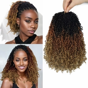 Yanky Twist Crochet Hair for black women 14 Inch 8 Packs 30 Stands/Pc,Pre-looped Fluffy Spring Mini Twist Passion Twist 3 Toned Ombre Brown Synthetic Crochet Braids Braiding Hair(14 Inch, OT30/27-8P)