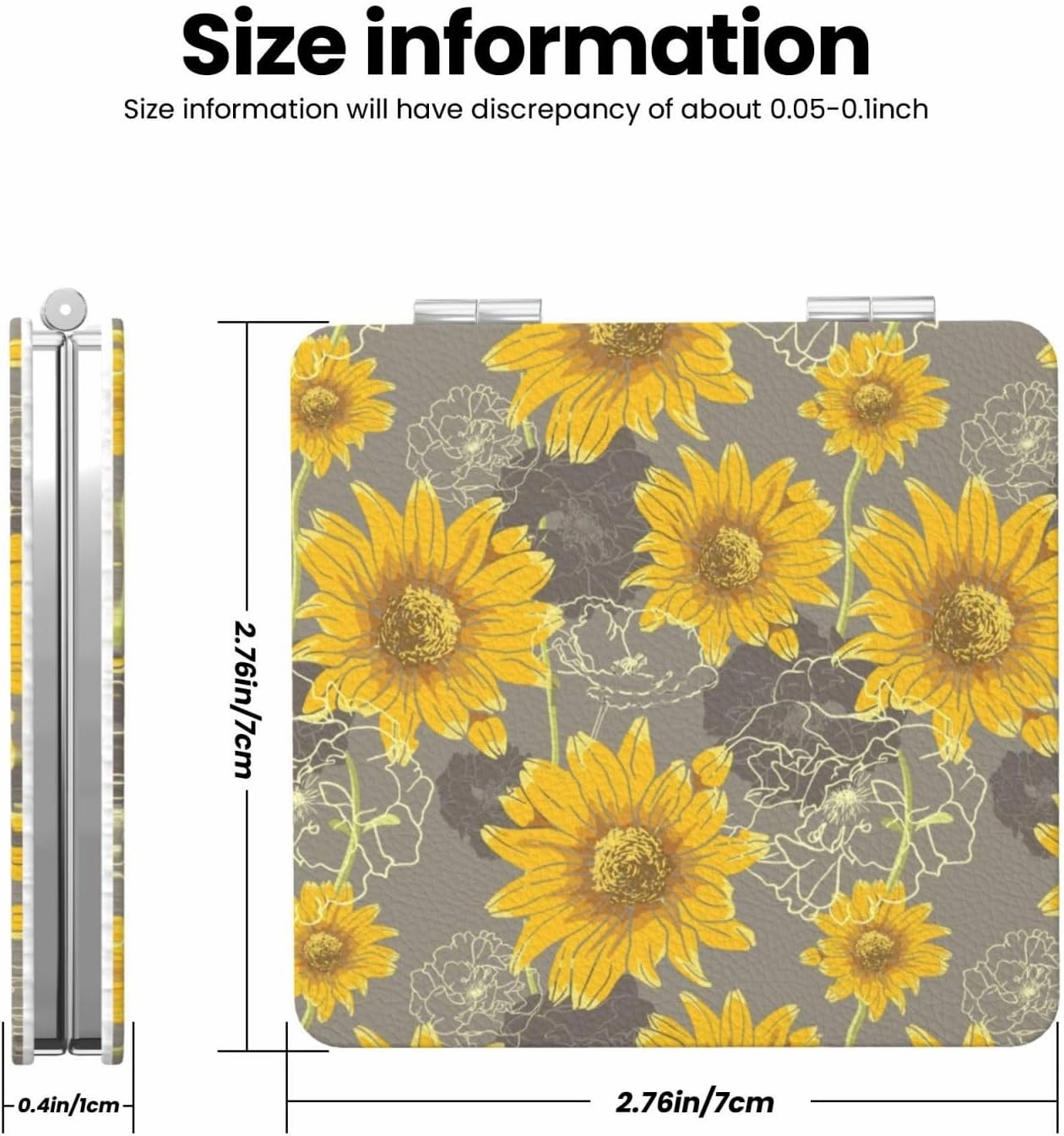 Yellow Daisy Sunflower Mini Makeup Mirror Portable Pocket Cosmetic Mirror Folding Compact Mirror