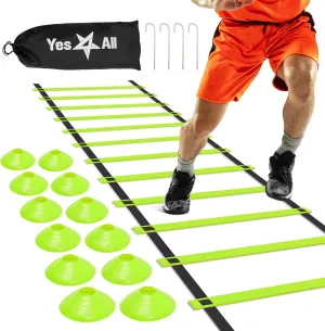 Yes4All Agility Ladder – Adjustable Speed & Agility Training Equipment for All Ages – Durable, Portable, Multiple Combo Sets Available
