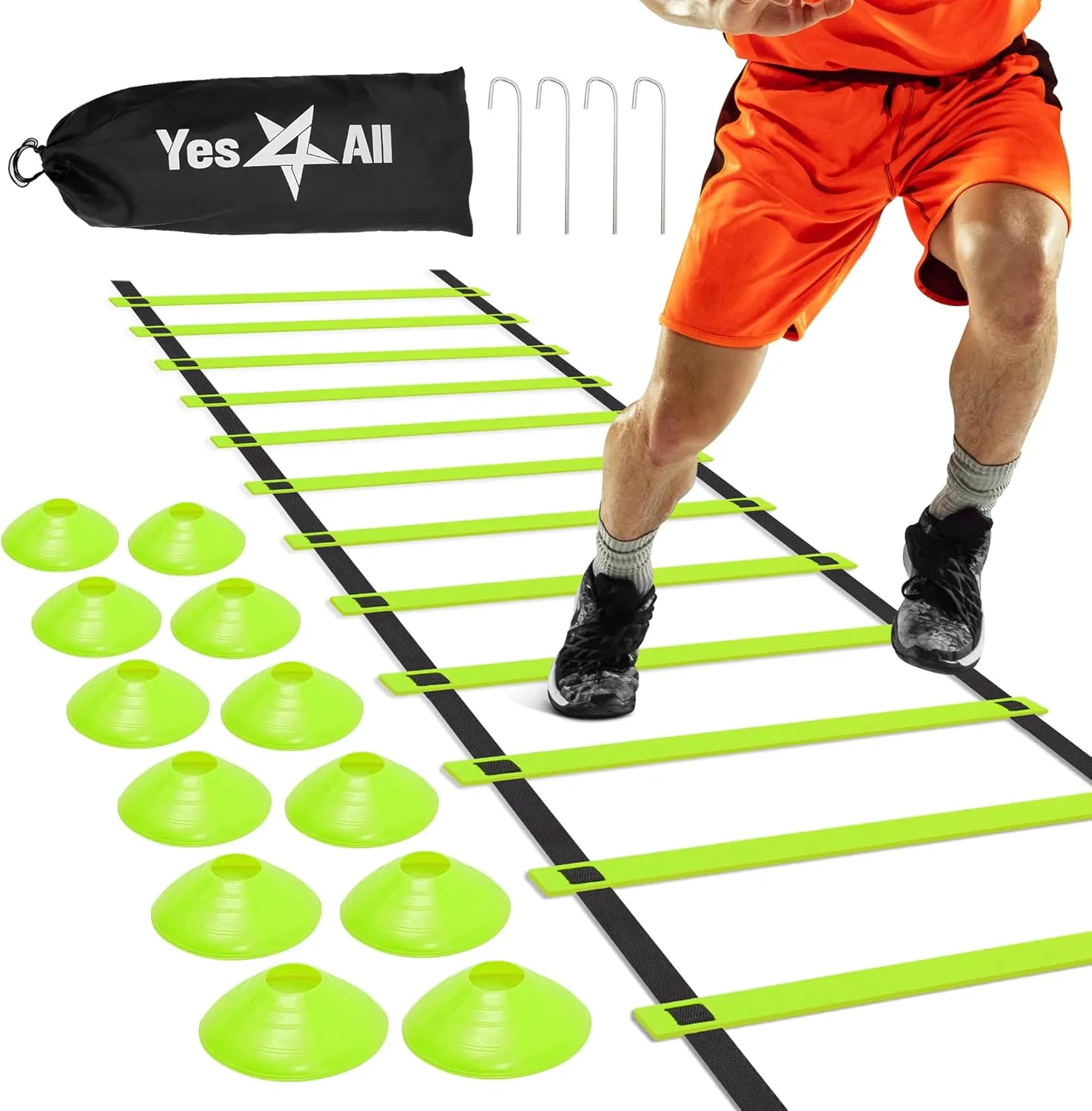 Yes4All Agility Ladder – Adjustable Speed & Agility Training Equipment for All Ages – Durable, Portable, Multiple Combo Sets Available