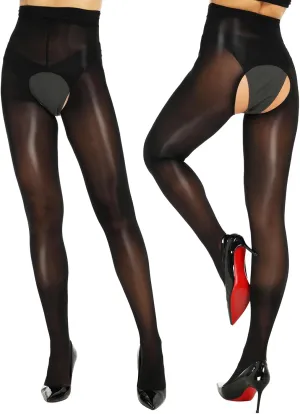 Yilanmy Shiny Sheer Tights Open Crotch pantyhose for Women High Waist shimmery tights Oil Shimmery Nylons 2 Pairs
