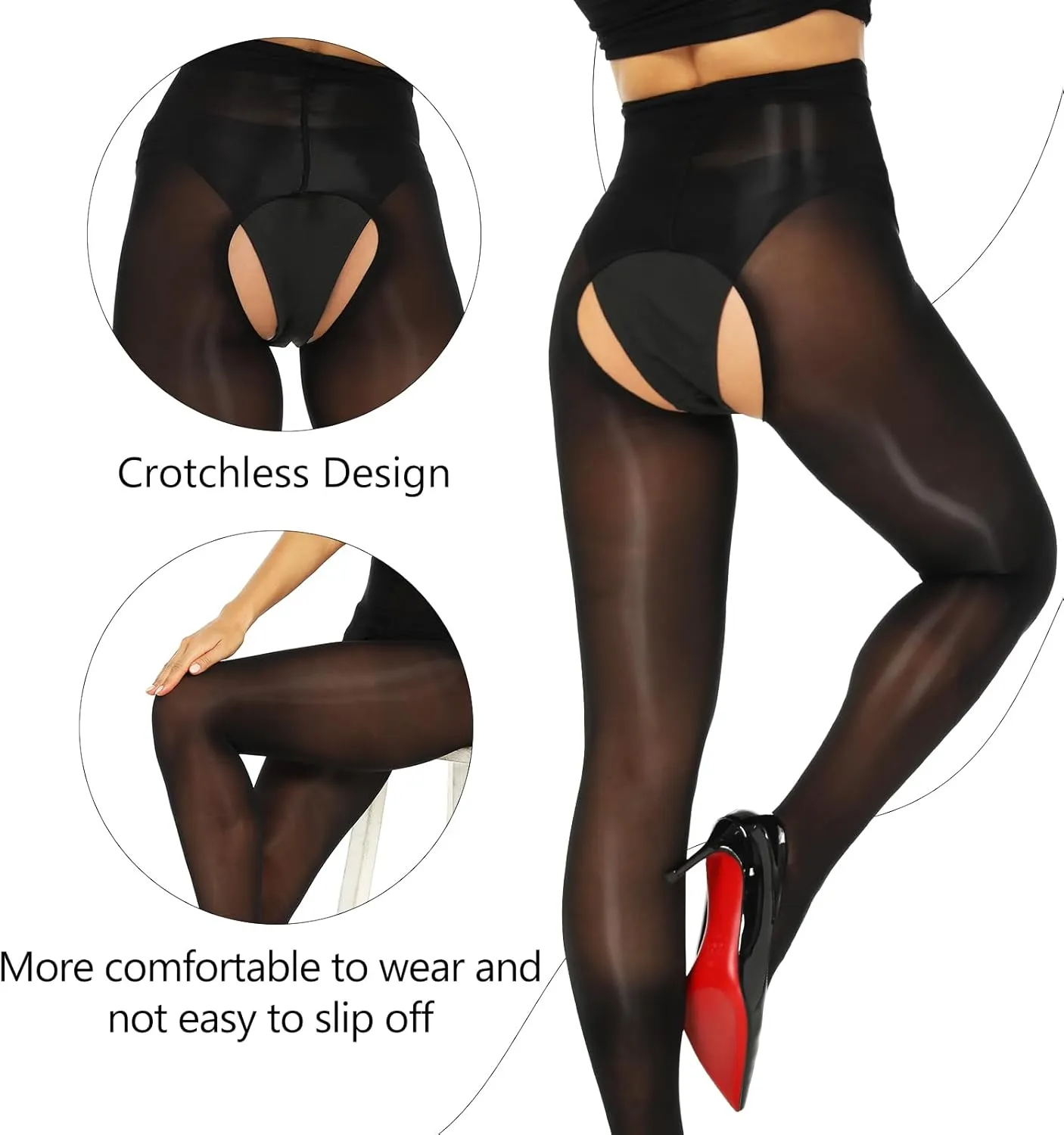 Yilanmy Shiny Sheer Tights Open Crotch pantyhose for Women High Waist shimmery tights Oil Shimmery Nylons 2 Pairs