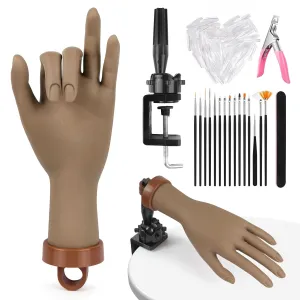 Yokilly Practice Hand for Acrylic Nails, Bendable Soft Nail Practice Hand, Flexible Plastic Nail Hand Practice, Fake Mannequin Training Hand for Nails Practice (with Clamp Holder) / Black