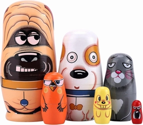 Yoption 6Pcs Russian Nesting Dolls, Handmade Wooden Cute Dog Matryoshka Dolls Set for Kids Christmas Birthday Wishing Gift (Cute Dogs)